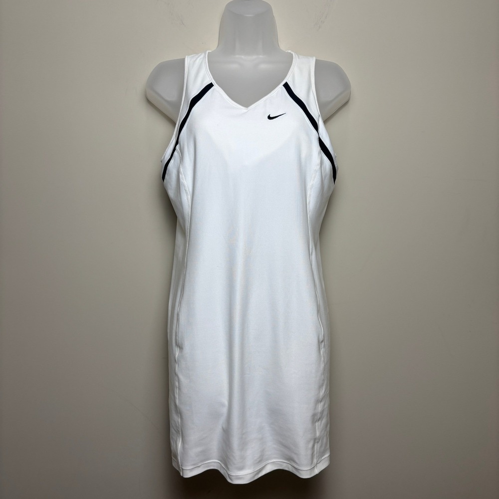 Nike Fit Dry White Black Trim Mini Swoosh Athletic Tennis Dress Womens Medium - Picture 2 of 7